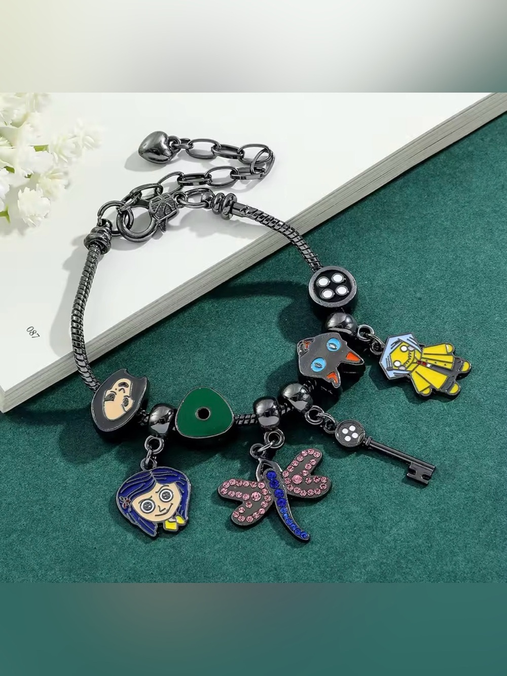 Coraline Theme Bracelet Kids Enamel Charm Bracelet with Yellow Raincoat CHARMS